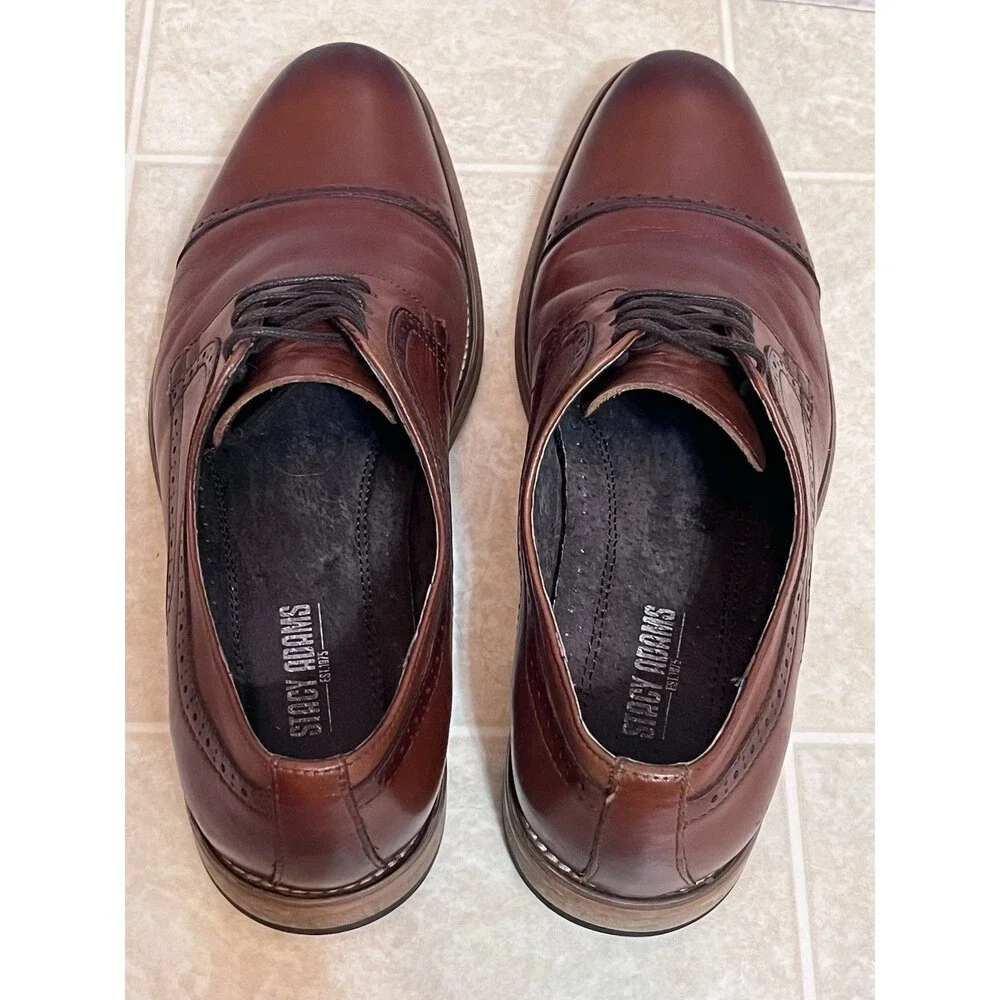 Stacy Adams Dickinson Oxford Dress Shoes Mens 11 Cognac Brown Prom Wedding Corp